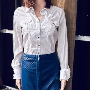 karen millen White Fitted Stretch Snap, Two Way French Cuffs And Side Zip.  Sexy